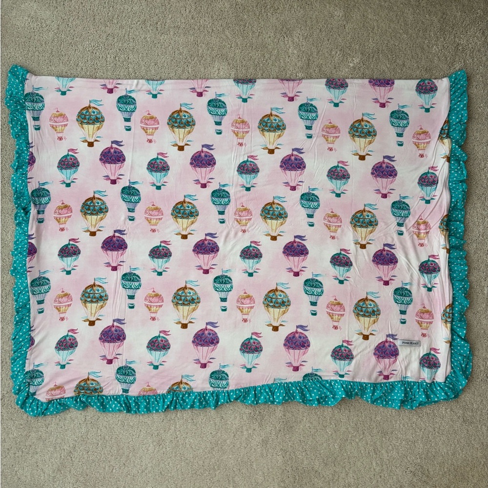 Posh Peanut “Gemma” Luxe Patoo Blanket with Teal Polka Dot Trim - Picture 6 of 10